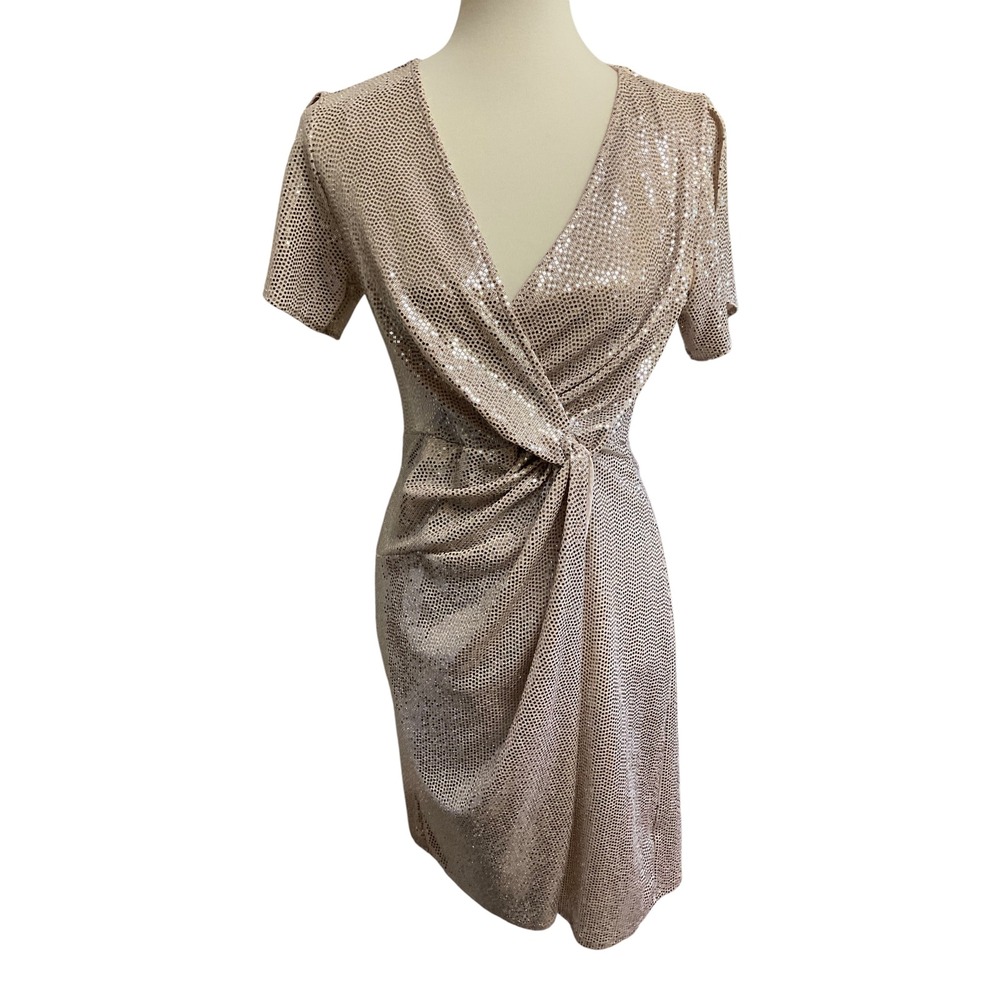 JM Studio Sequin Cocktail Dress Womens Size 8 Champagne Rose Gold